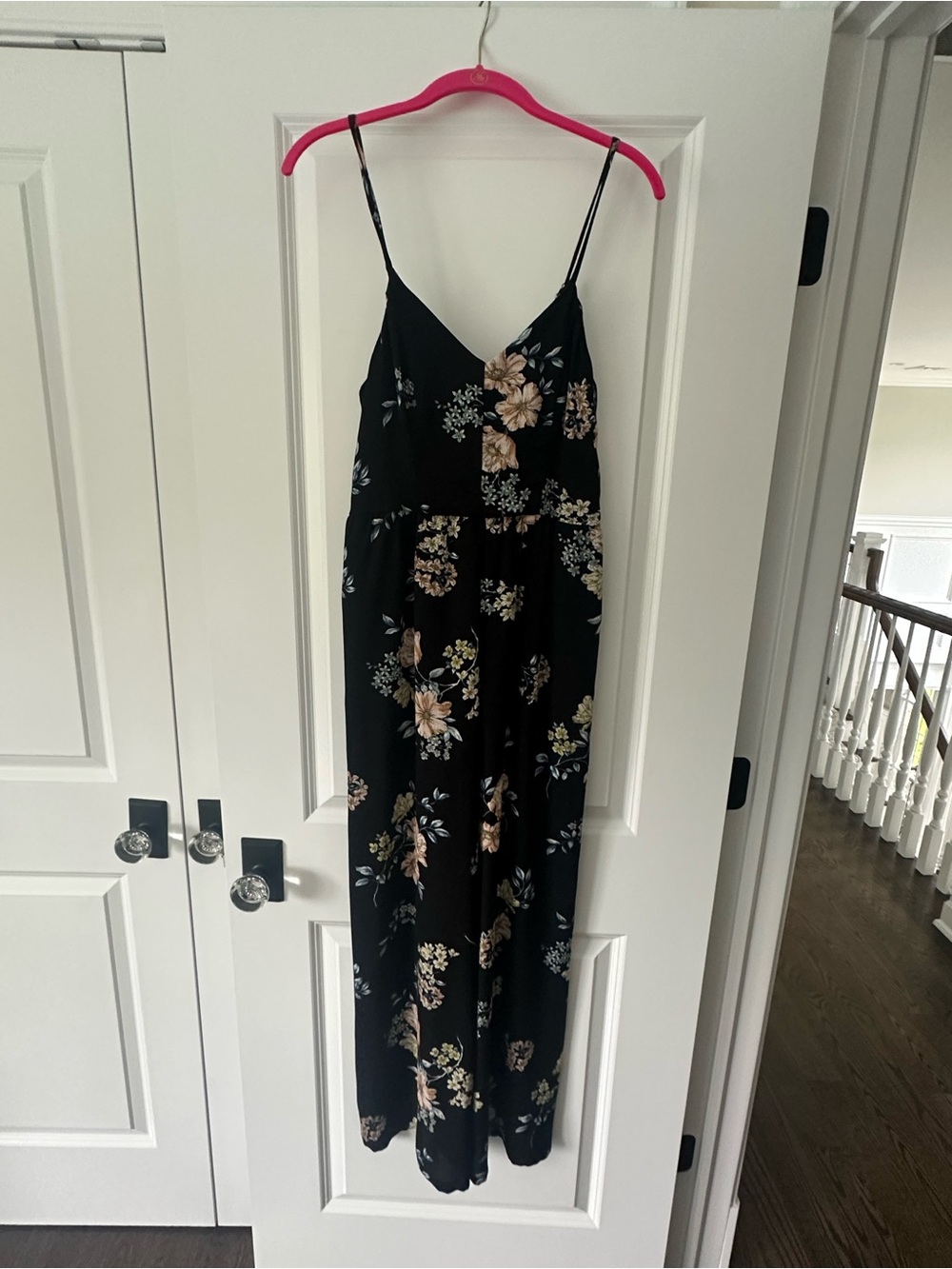 Black Floral Spaghetti Strap Jumpsuit